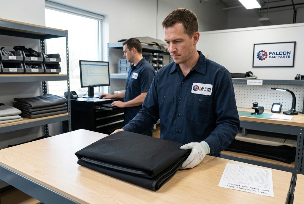 A clean, folded OEM convertible top boot cover