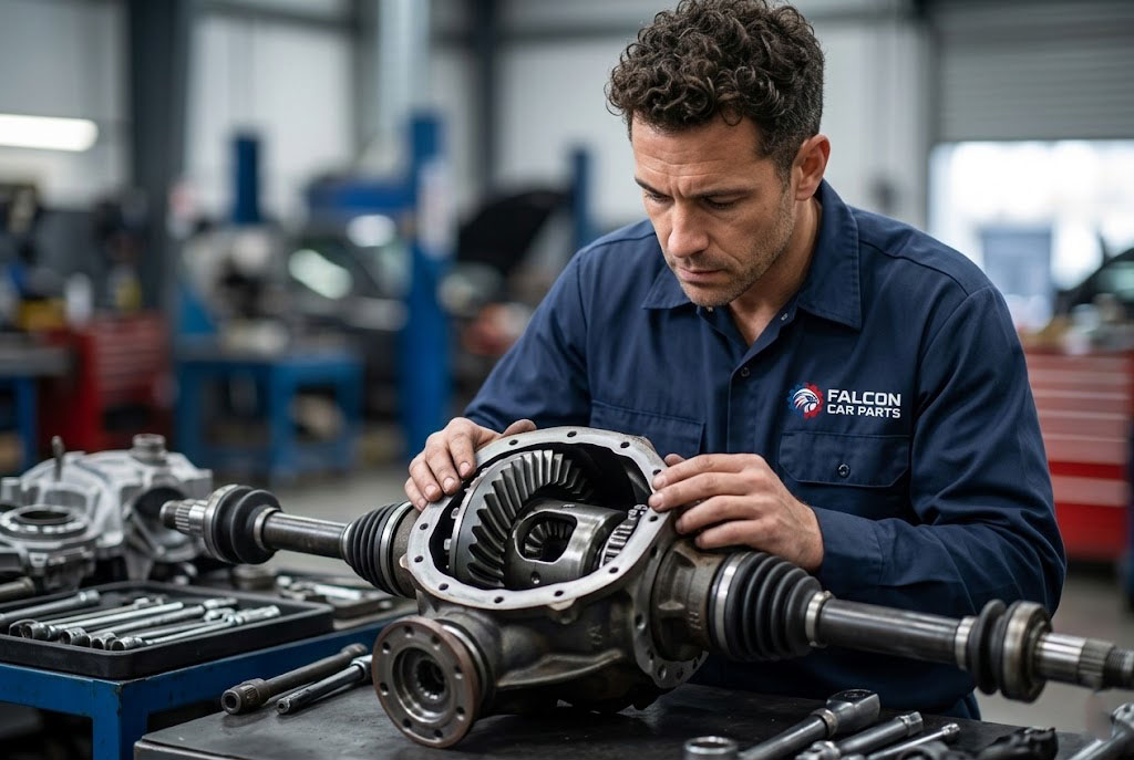 Close up of a tested used rear differential assembly