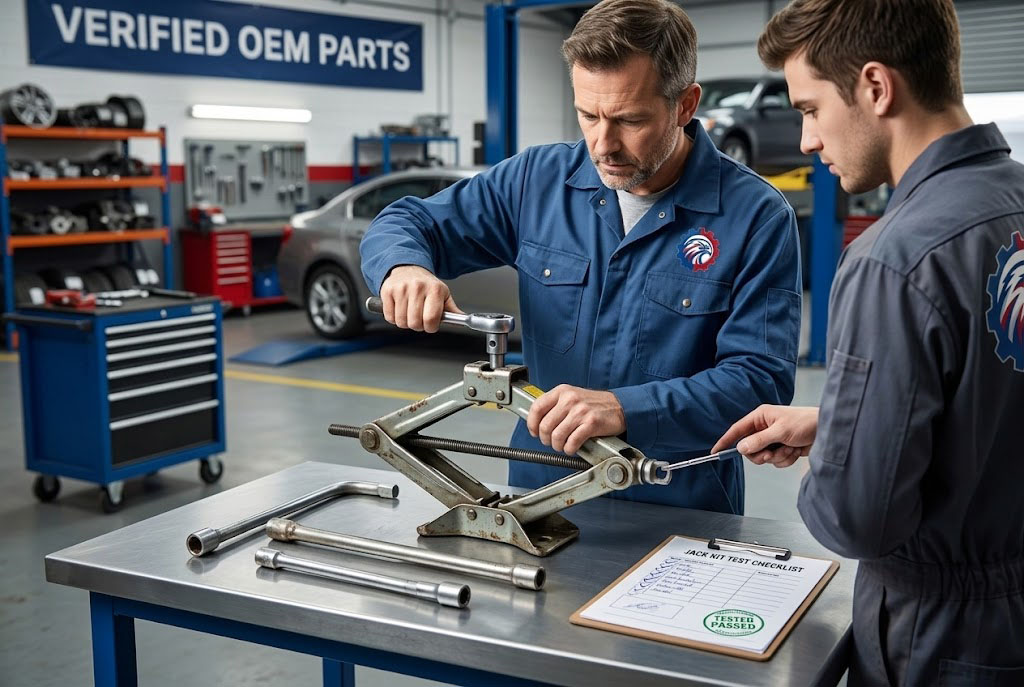 Tested used OEM car jack assembly with tools