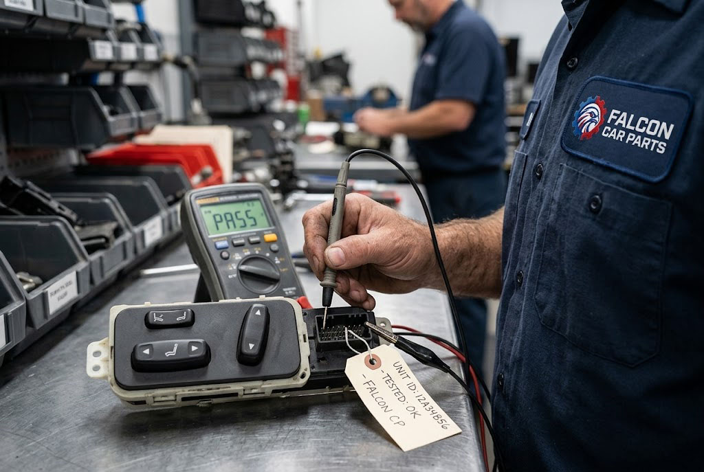 Close up of a tested OEM used power seat switch assembly