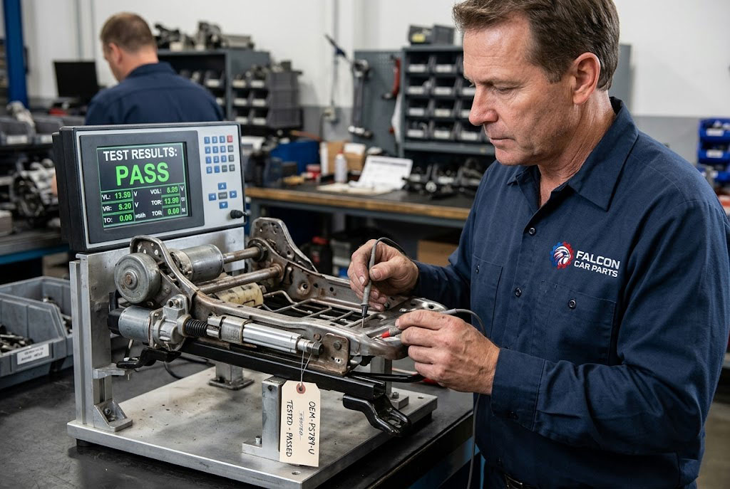 Close up of a tested OEM used power front seat track lower assembly