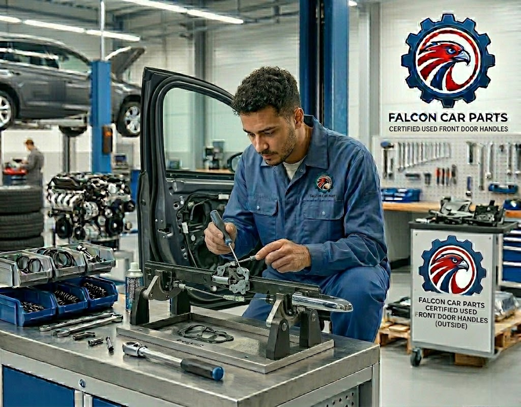 Tested used front door handle outside with clean finish and intact gaskets