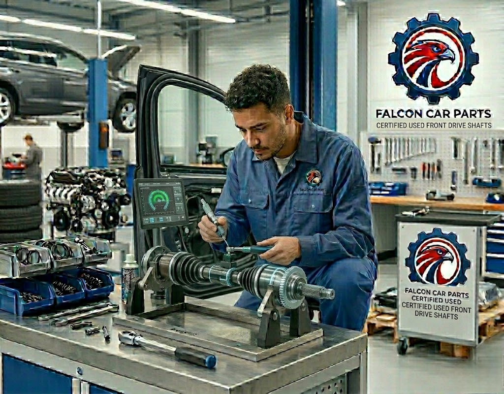 Tested used front drive shaft showing balanced weights and clean splines