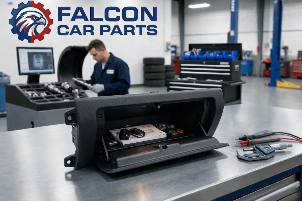 Inspected used glove box assembly showing clean interior and functional latch