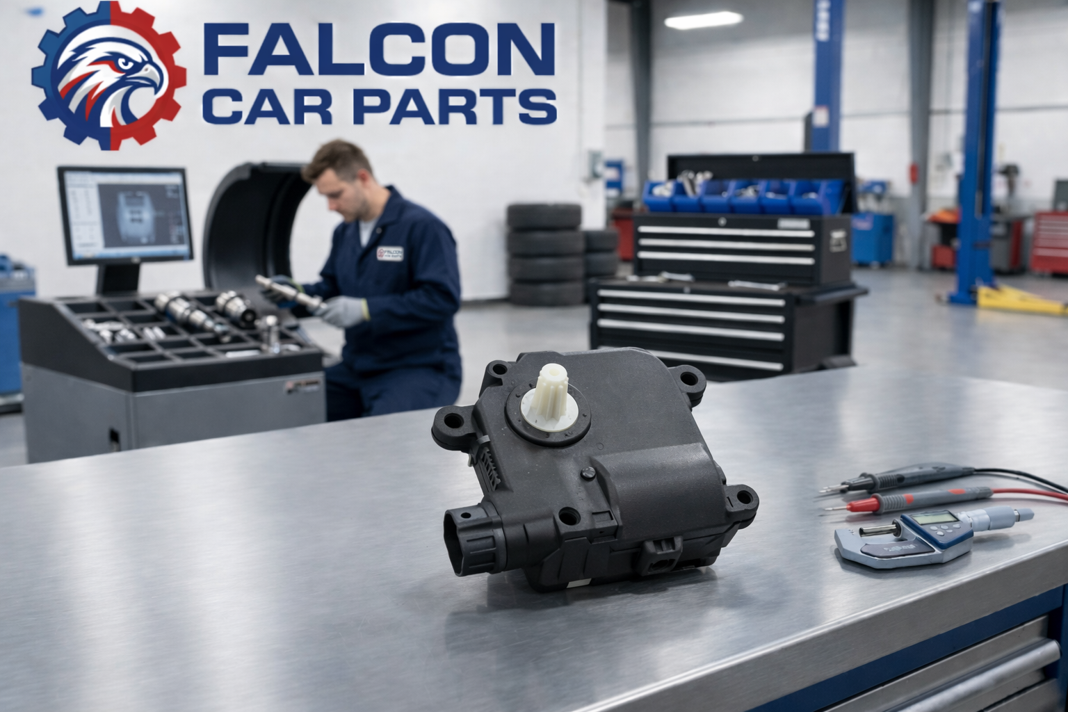 Bench-tested used HVAC blend door motor showing clean connector pins