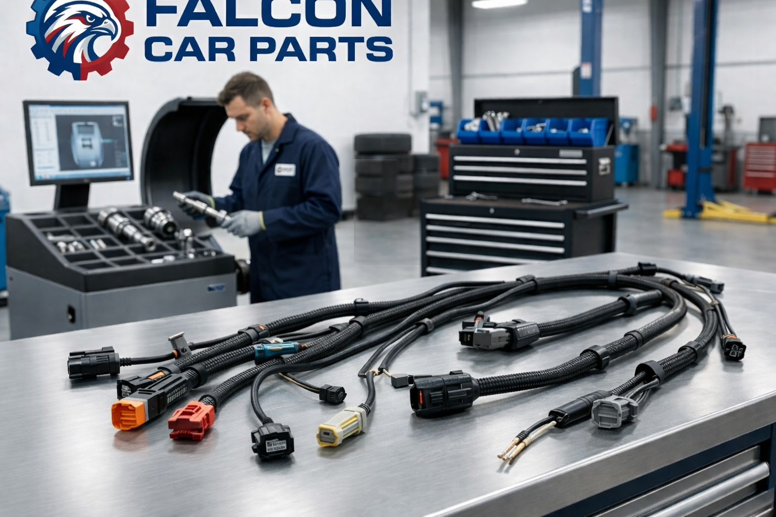 Tested used engine wiring harness with clean connectors and protective loom