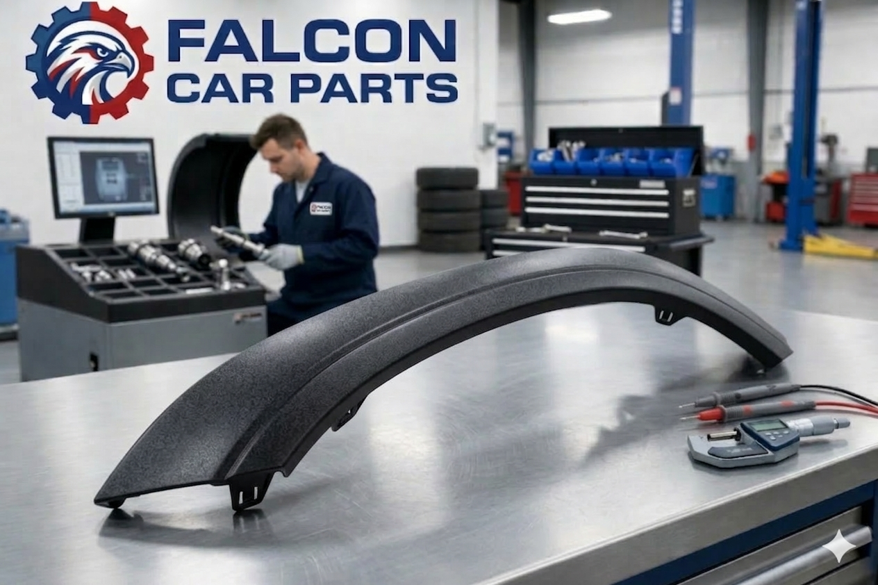 Quality inspected used OEM fender moulding showing clean edges and tabs