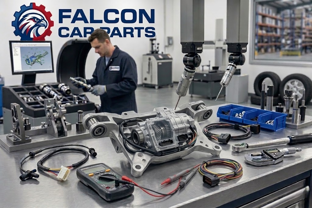 Technical staff inspecting a transmission crossmember